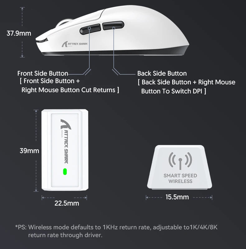 Attack Shark R6 Gaming Mouse Ultra-Light Wireless 8K, Tri-Mode PAW3950 24000 DPI Gaming Mouse with Bluetooth & Wired Connectivity