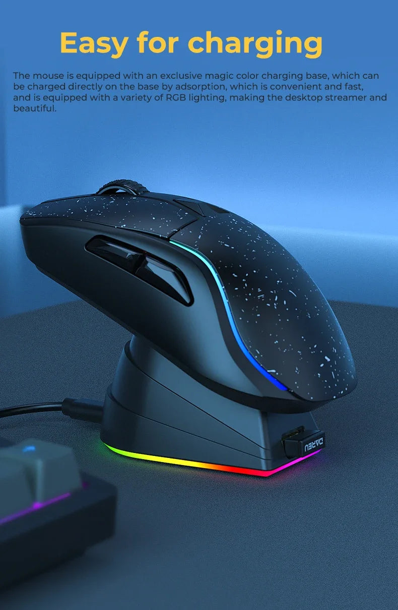 DAREU A950 Tri-Mode Wireless Gaming Mouse with Charging Dock, Bluetooth, 2.4G & Wired RGB Gaming Mouse, 12000 DPI Ergonomic Gaming Mouse for PC & Laptop