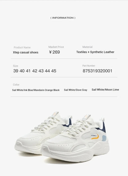 Sapatos casuais Xtep para homem: novidade de verão, em malha respirável, sola grossa, com salto, leves, para jovens, sapatos desportivos de moda 875319320001