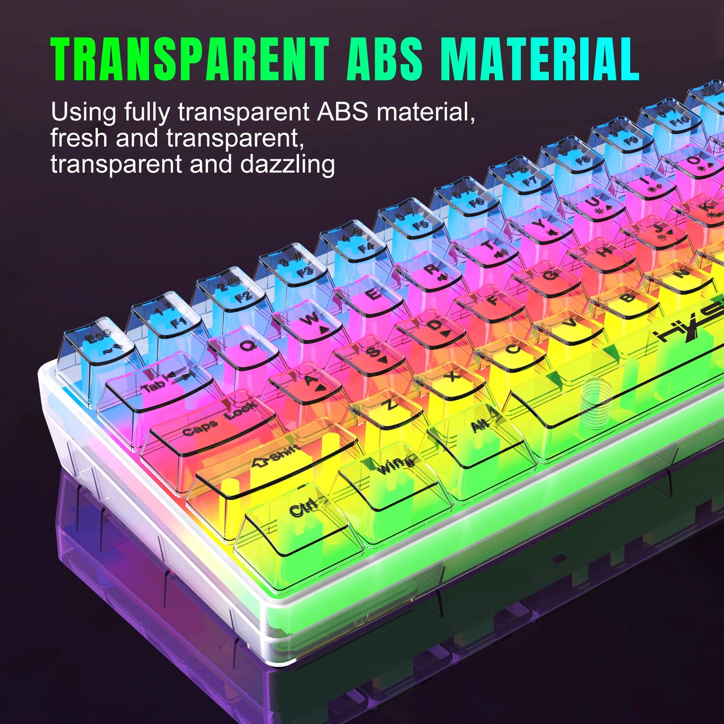 HXSJ 60% kabelgebundene transparente Gaming-Tastatur, RGB-beleuchtet, ultrakompakte wasserdichte kleine Kompakttastatur mit 61 Tasten für PC/Mac
