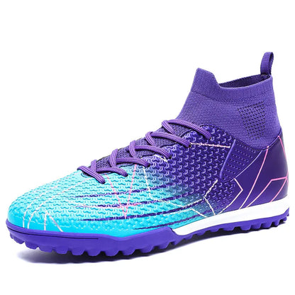New Professional High-Top Football Shoes Artificial Grass Leather Youth Students Training Soccer Shoes for Men and Women Sports