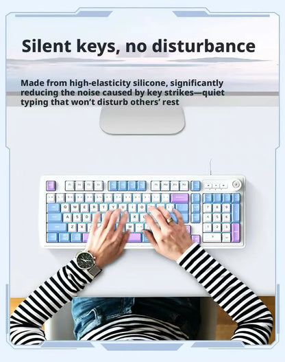Kablet gaming-tastatur med mekanisk tastfølelse og drejeknap samt trefarvet blandet baggrundsbelysning til PC, stationær computer og bærbar computer – tilbehør