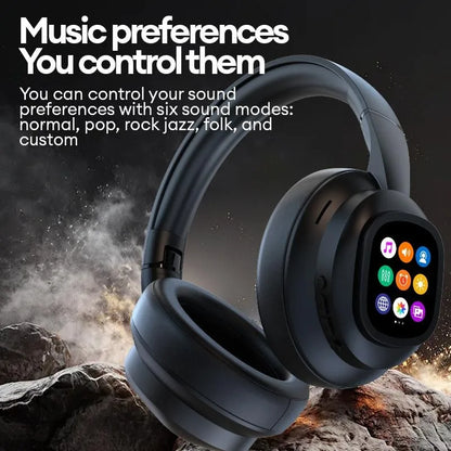 AI LCD Touch Screen Wireless Bluetooth Headphones – ANC Noise Cancelling Deep Bass Gaming Headset with HD Mic