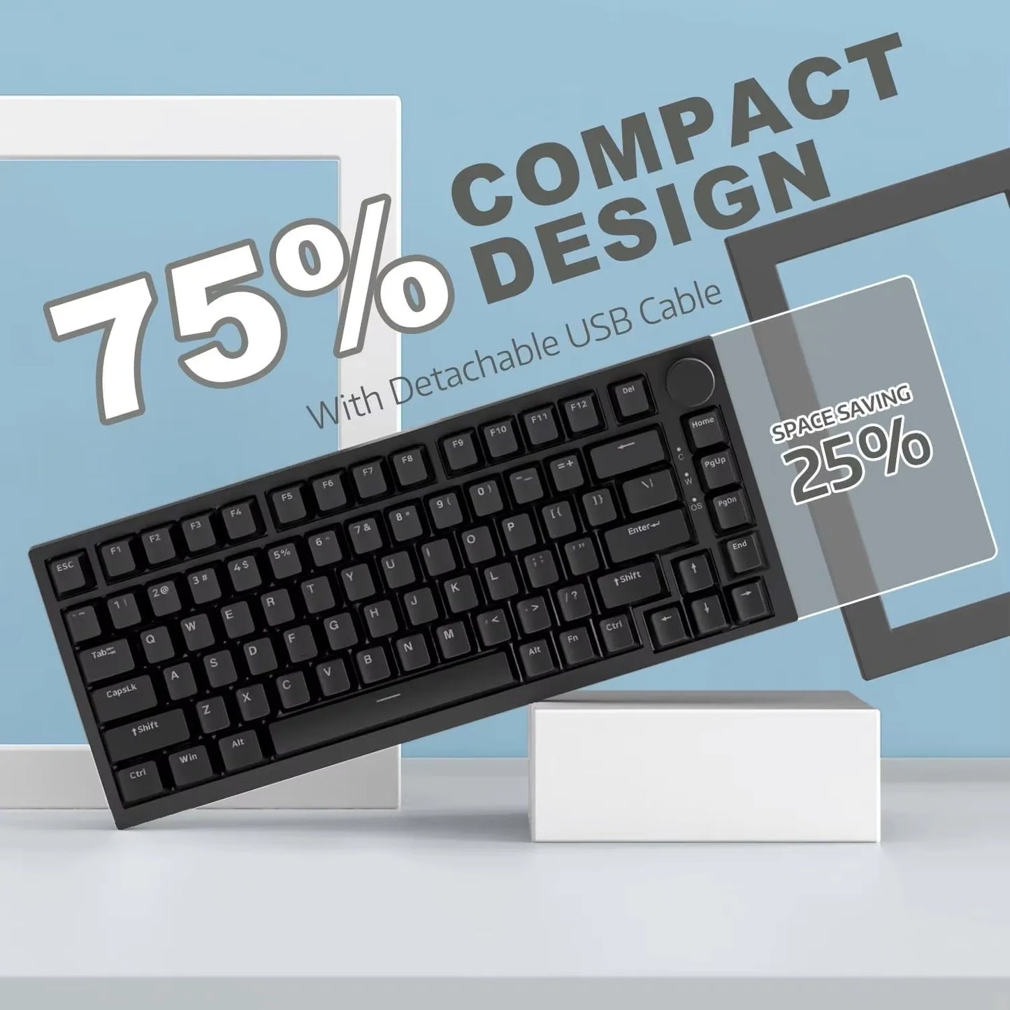AJAZZ AK820 Wired Mechanical Keyboard Full-Key Hot-Swap Keyboard with Removable USB Port, White & Ice Blue Backlit Gaming Keyboard for PC