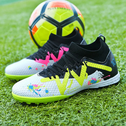 Chaussures de football TF pour adultes toutes saisons, tissu PU mixte, semelle extérieure en caoutchouc résistante à l'usure, forte adhérence pour les sports sur gazon toute l'année