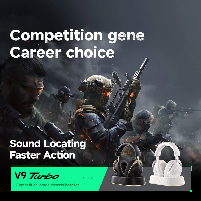 MCHOSE V9 Turbo Wireless Gaming Headset 7.1 Surround Sound RGB Esports Headphones with 60mm Drivers, Noise Cancelling Mic & Charging Base