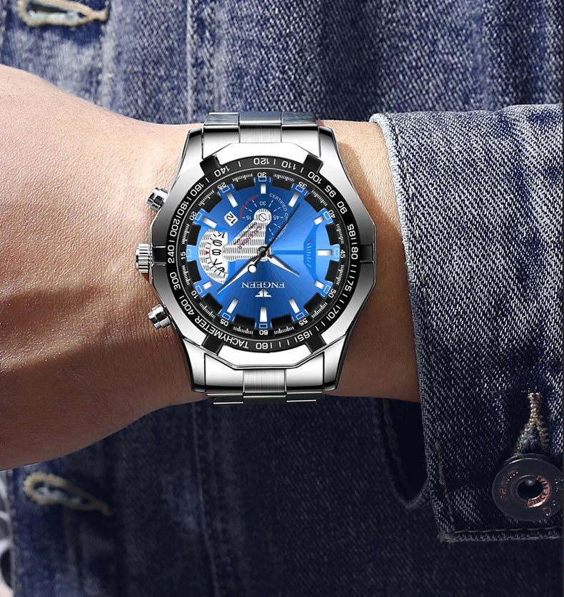 Men’s wristwatch, military, casual or sporty style, quartz, from a prestigious brand, made entirely of steel, water-resistant