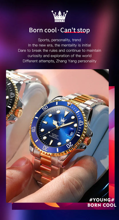 Montre pour homme OLEVS 6650 : montre mécanique automatique classique d'origine pour homme, cadran en zircon, étanche, luminescente, en acier inoxydable