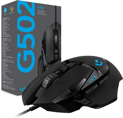 Logitech G502 HERO Gaming Mouse – Wired Gaming Mouse with HERO 25K Sensor, 25,600 DPI, 11 Programmable Buttons, RGB & Adjustable Weights