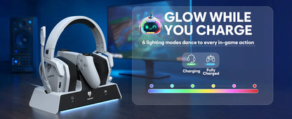 NUBWO G06 Pro Wireless Gaming Headset with Charging Station, Bluetooth 5.3 Gaming Headphones for PS5, PS4 & PC, ENC Microphone, 120-Hour Battery Life