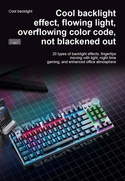 AULA F3001 Mechanical Keyboard Bluetooth Wireless Three Mode Metal Panel Two-color Injection Molding Cool Backlight Effect 87Key