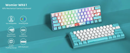 Womier WK61 Mechanical Keyboard RGB Wired Gaming Keyboard Hot-Swappable Blue Sea Theme with PBT Keycaps for Windows PC Gamers