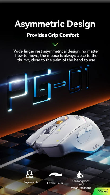 Inphic PG1 Wired Gaming Mouse RGB 12800 DPI Programmable Gaming Mouse with 6 Macro Buttons, 1000Hz Polling Rate USB Computer Mouse