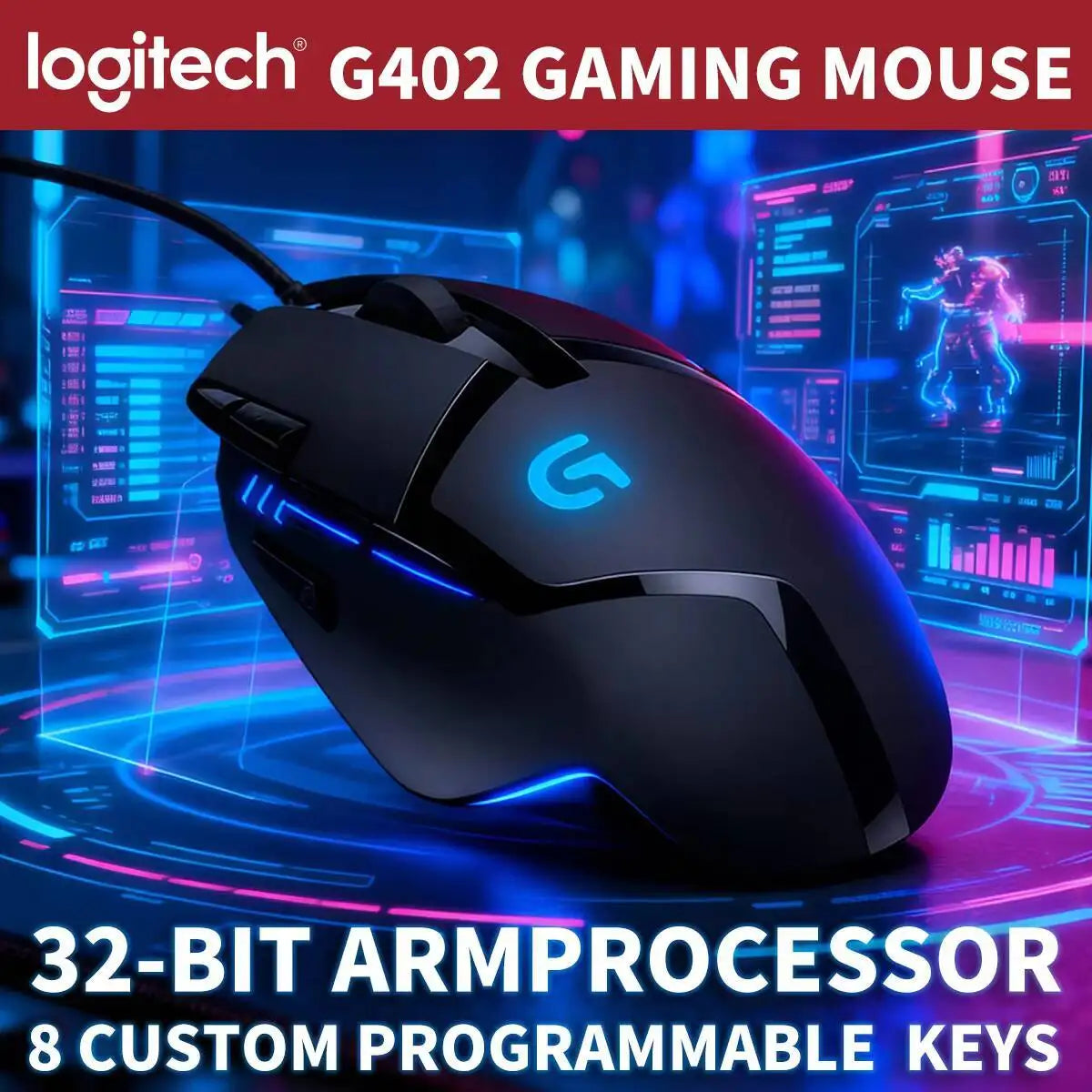 Logitech G402 Wired Gaming Mouse, 4000 DPI Gaming Mouse with 8 Programmable Buttons, 32-Bit ARM Processor, USB Optical Gaming Mouse for PC Gaming & Work