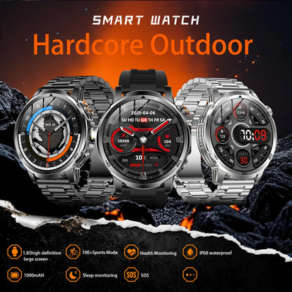 2026 New Military Outdoor Smart Watch 1.85‘’ AMOLED 1000mAh Large Battery 5ATM Waterproof Voice Call Sports Men Fitness Bracel