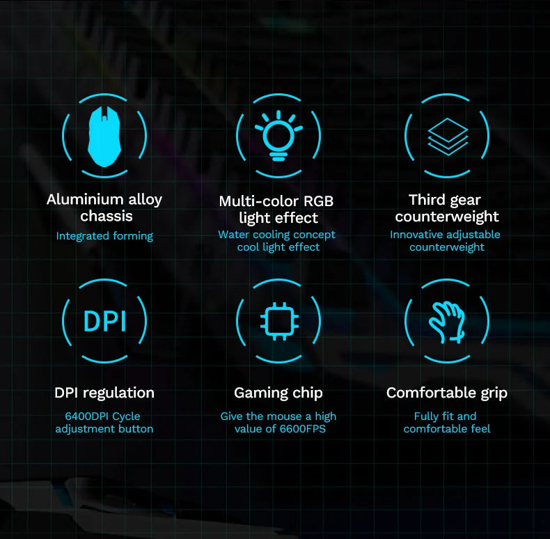 Ενσύρματο μηχανικό ποντίκι RGB 6400 DPI με μαγνητική στερέωση και DIY αντίβαρο για Esports Gaming PC