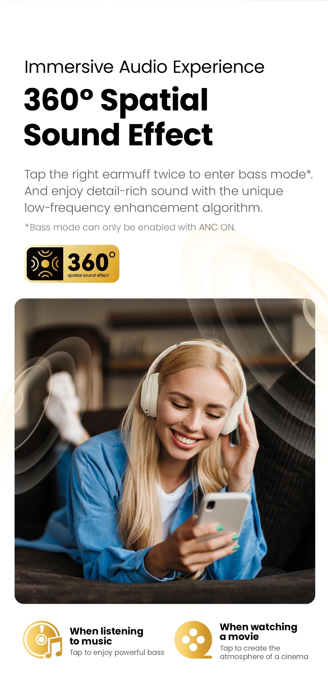 HAYLOU S30 Wireless Bluetooth 5.4 Headphones – 43dB Adaptive Noise Cancelling Over-Ear Headphones, 40mm Driver, 80H Playtime Hi-Res ANC Headset with Microphone