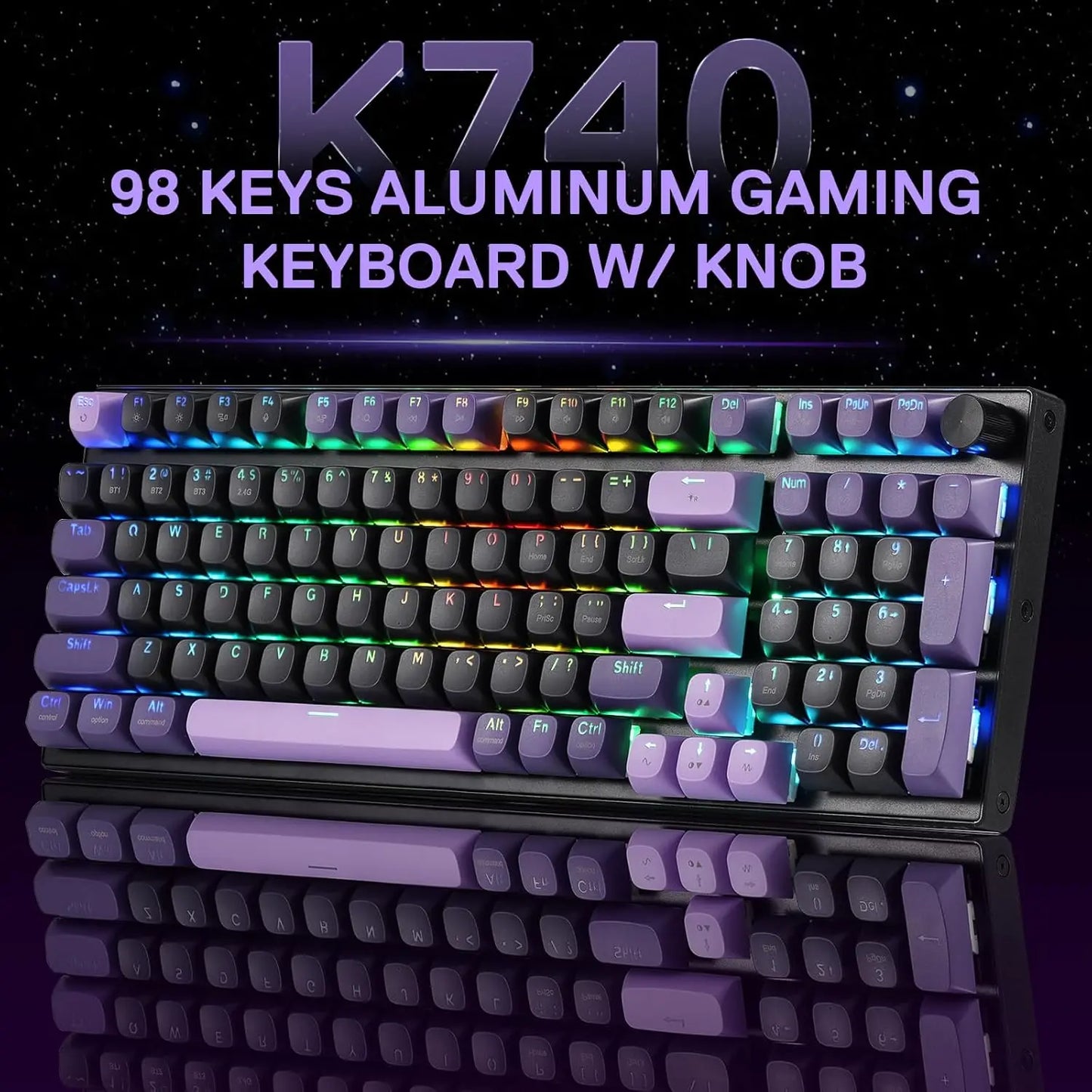 Redragon K740 PRO Wireless RGB Gaming Keyboard, 98 Keys 3-Mode Mechanical Keyboard with Aluminum Base, Hot-Swappable PBT Keycaps, Bluetooth/2.4G/USB-C