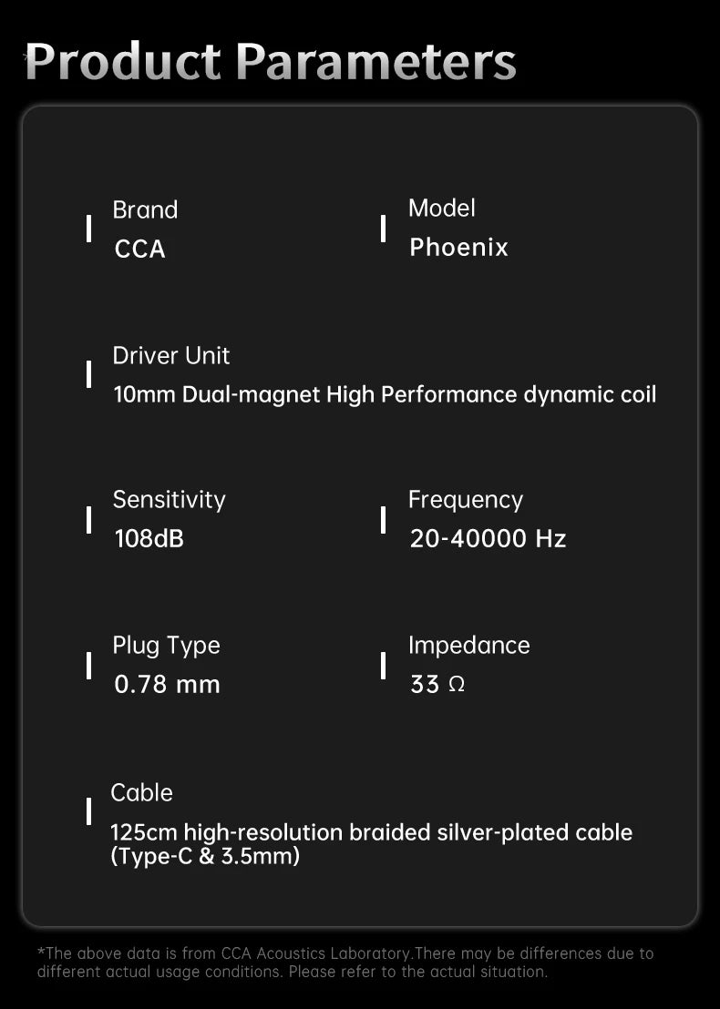 CCA Phoenix Wired Earphones Dynamic Drive LCP Diaphragm Music Headphone With Detachable Cable Noise Reduction Gaming Earphones