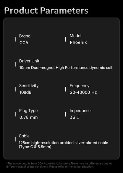 CCA Phoenix Wired Earphones Dynamic Drive LCP Diaphragm Music Headphone With Detachable Cable Noise Reduction Gaming Earphones