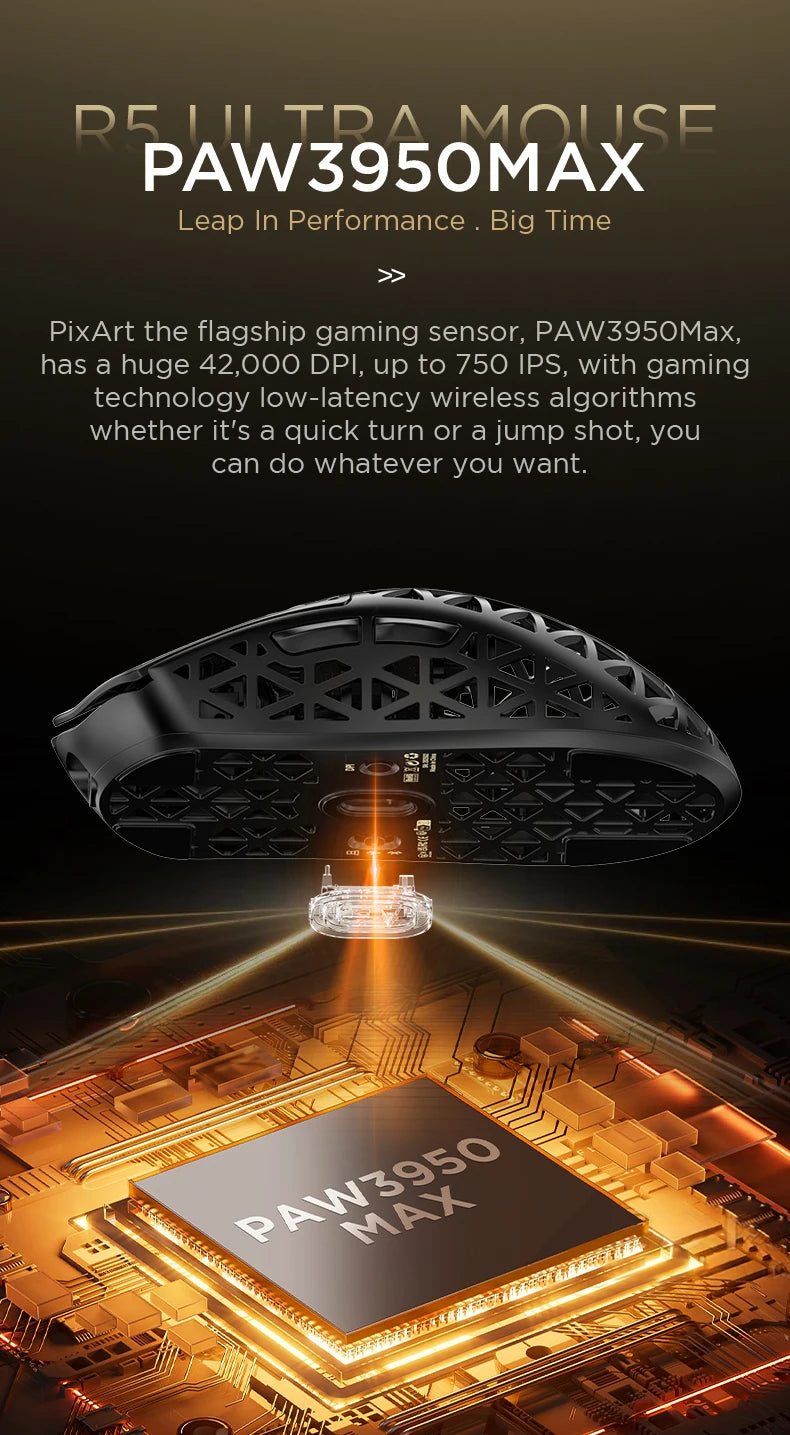 ATTACK SHARK R5 Ultra Wireless Gaming Mouse Tri-Mode, Carbon Fiber, PAW3950MAX Sensor, 8K 8000Hz Polling Rate, 42000 DPI Gaming Mouse