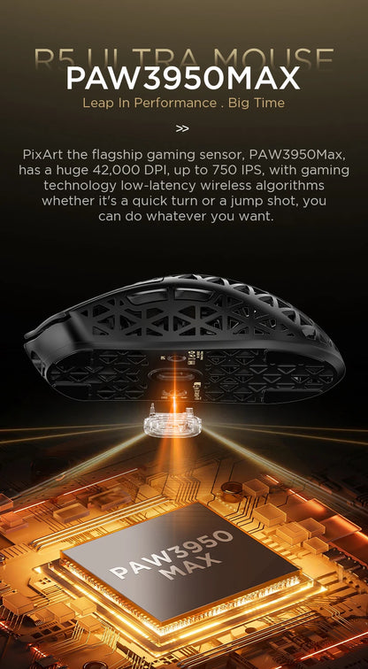 ATTACK SHARK R5 Ultra Wireless Gaming Mouse Tri-Mode, Carbon Fiber, PAW3950MAX Sensor, 8K 8000Hz Polling Rate, 42000 DPI Gaming Mouse