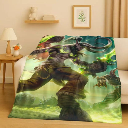 3D WOW World of Warcraft Game Demon Hunter Arthas Cartoon Flannel Blanket,Ultra Soft Plush Throw for Home Bedroom Bed Sofa Cover