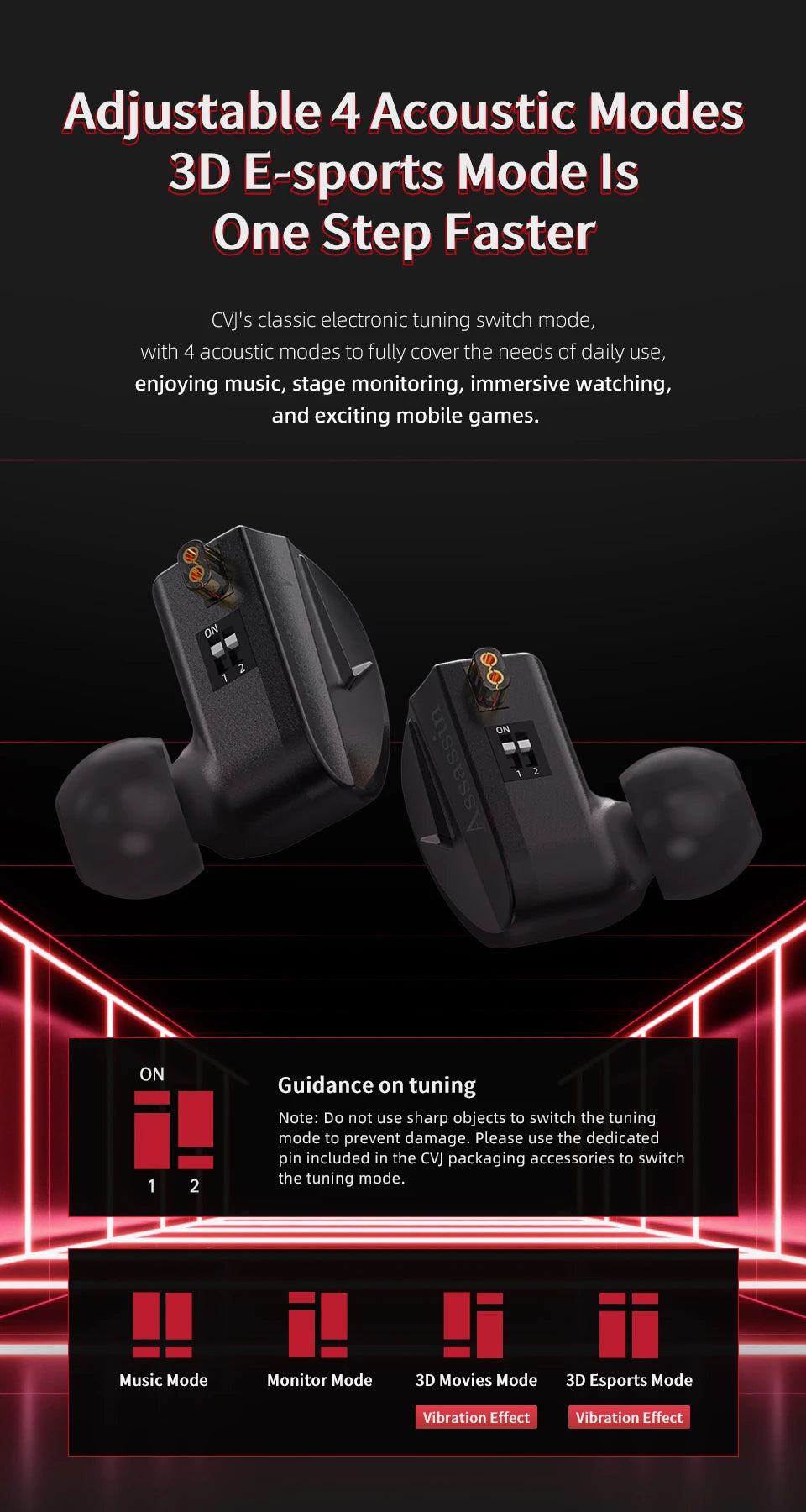 CVJ Assassin Hybrid Gaming Earphones 1DD+1BA Vibration Driver Wired HiFi Headphones with Mic, Type-C & 3.5mm In-Ear Gaming Earphones for E-Sports