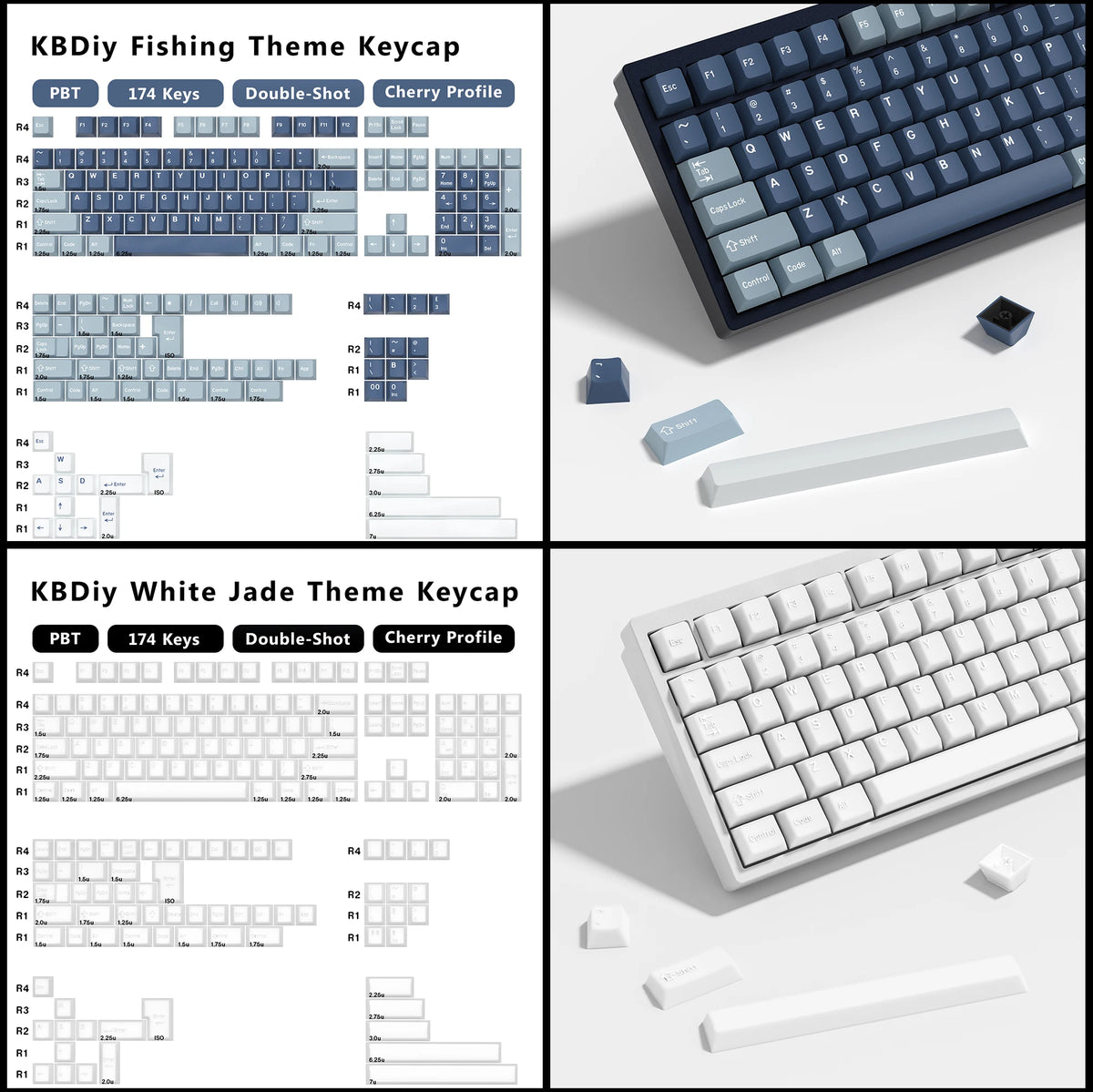KBDiy 174 Keys/Set PBT GMK Apollo Keycap Double Shot Minimalist ISO Cherry Profile for Game Mechanical Keyboard Keycaps for MX