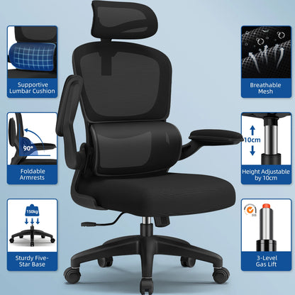 Daccormax Ergonomic Office Chair with Lumbar Support, Adjustable Headrest & Armrests, Computer Desk Chair with 150kg Capacity