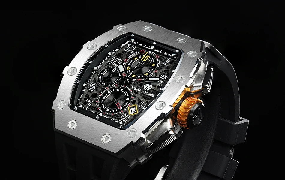 TSAR BOMBA Watch for Men Luxury Brand Tonneau Design Waterproof Clock Stainless Steel Wristwatch Fashion Rectangle Mens Watch