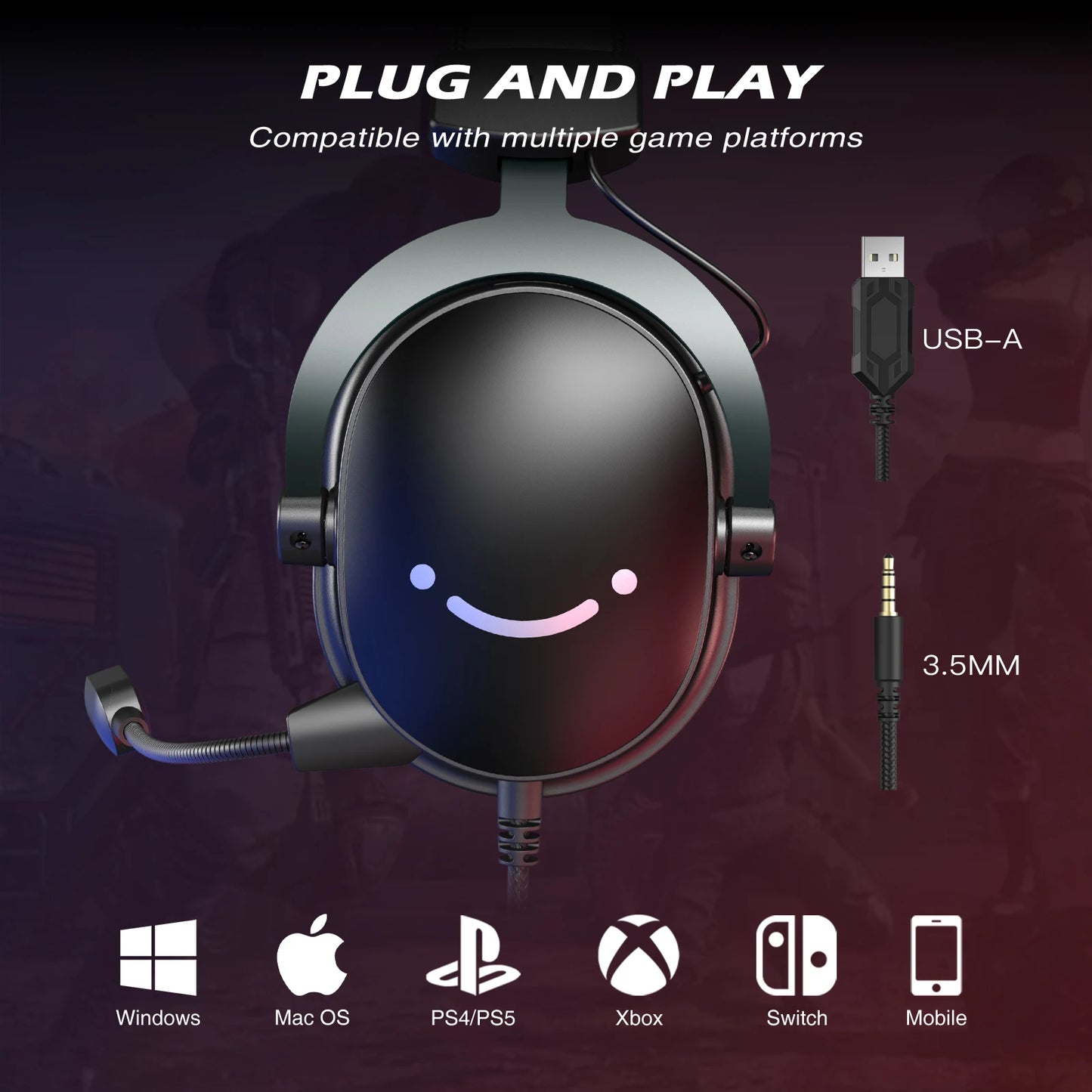 FIFINE Headset,3.5 mm jack&USB Headphone with 7.1 Surround Sound/volum control/Mute switch for PC/MAC/PS4/PS5 Mixer-H9