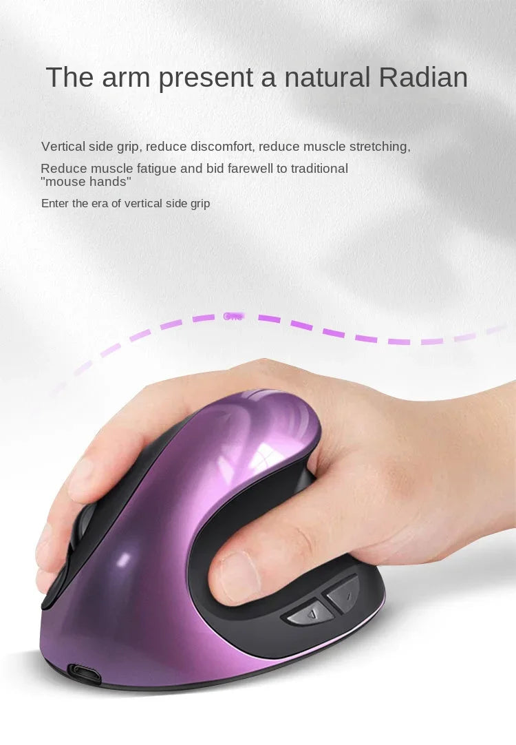BTS-908 Ergonomic Wireless Vertical Mouse 2.4G USB Rechargeable Mouse with 1600 DPI Adjustable Sensitivity, 6 Buttons Computer Mouse