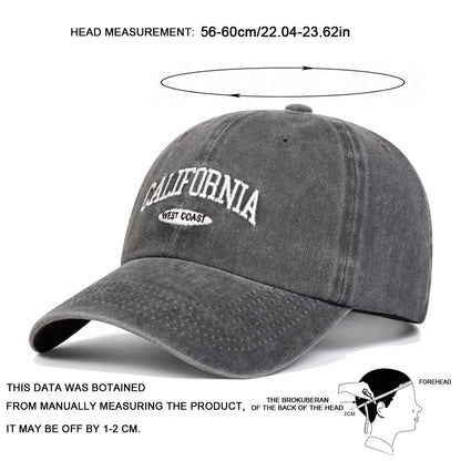 Cappellini da baseball unisex CALIFORNIA con ricamo di lettere, lavabili, per primavera e autunno, da esterno, casual, regolabili, con protezione solare