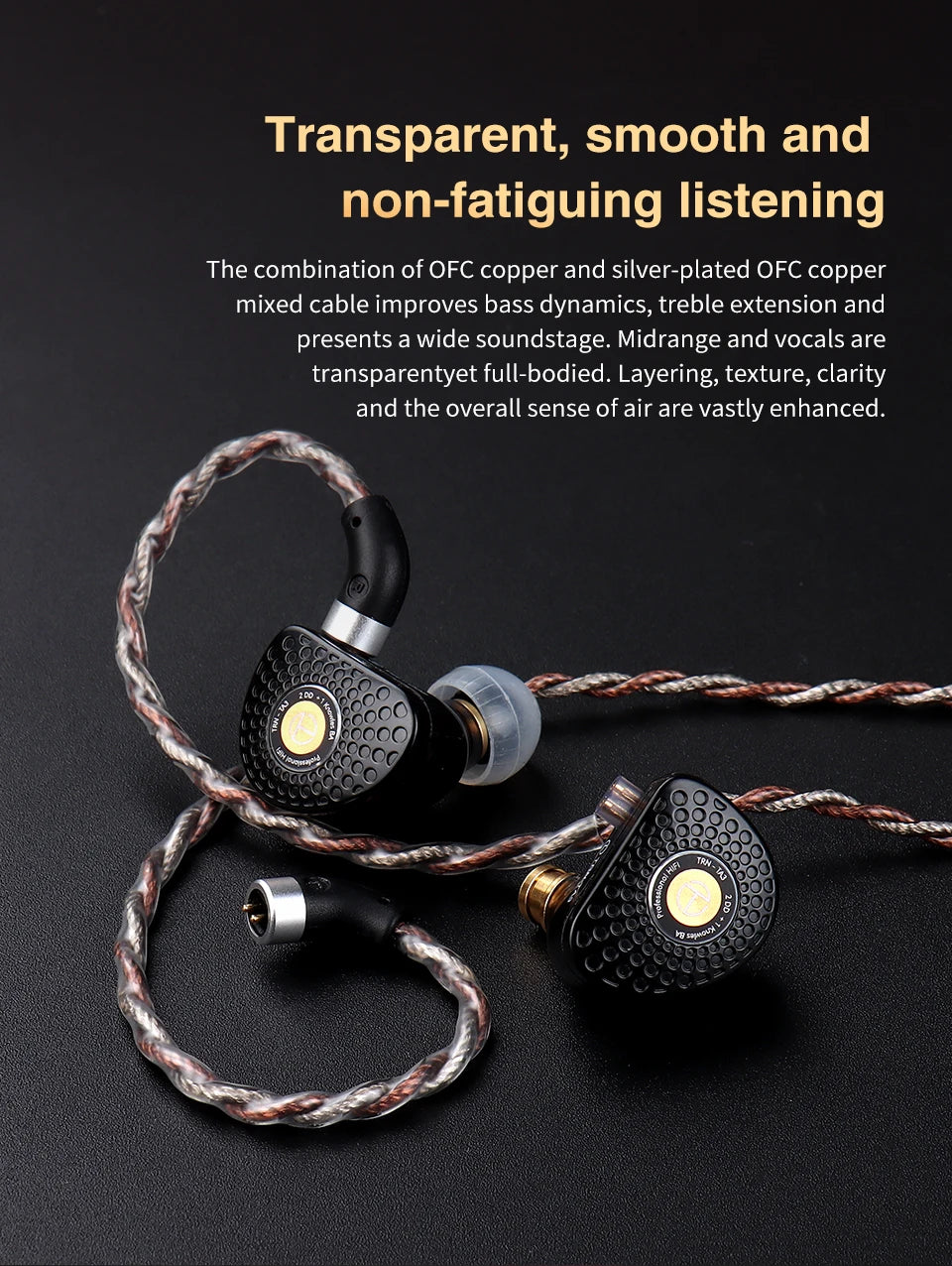 TRN RedChain Upgrade Cable Silver-Plated Copper OFC Copper Earphone Cable with Swappable 2.5mm 3.5mm 4.4mm Connectors for TRN IEM Headphones