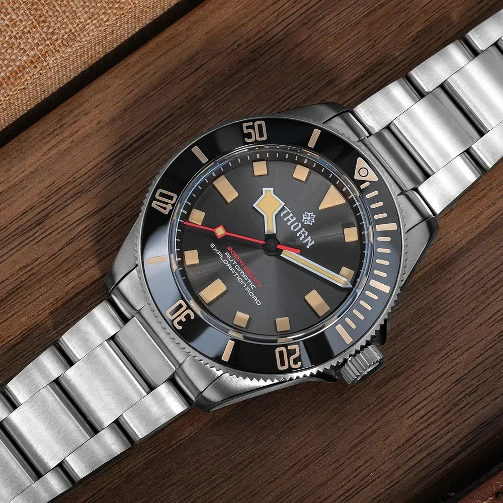 THORN 39mm Titanium Watch Men Homage Vintage PT5000 Movement Automatic Sapphire Crystal C3 Super Luminous 200M Waterproof Watch