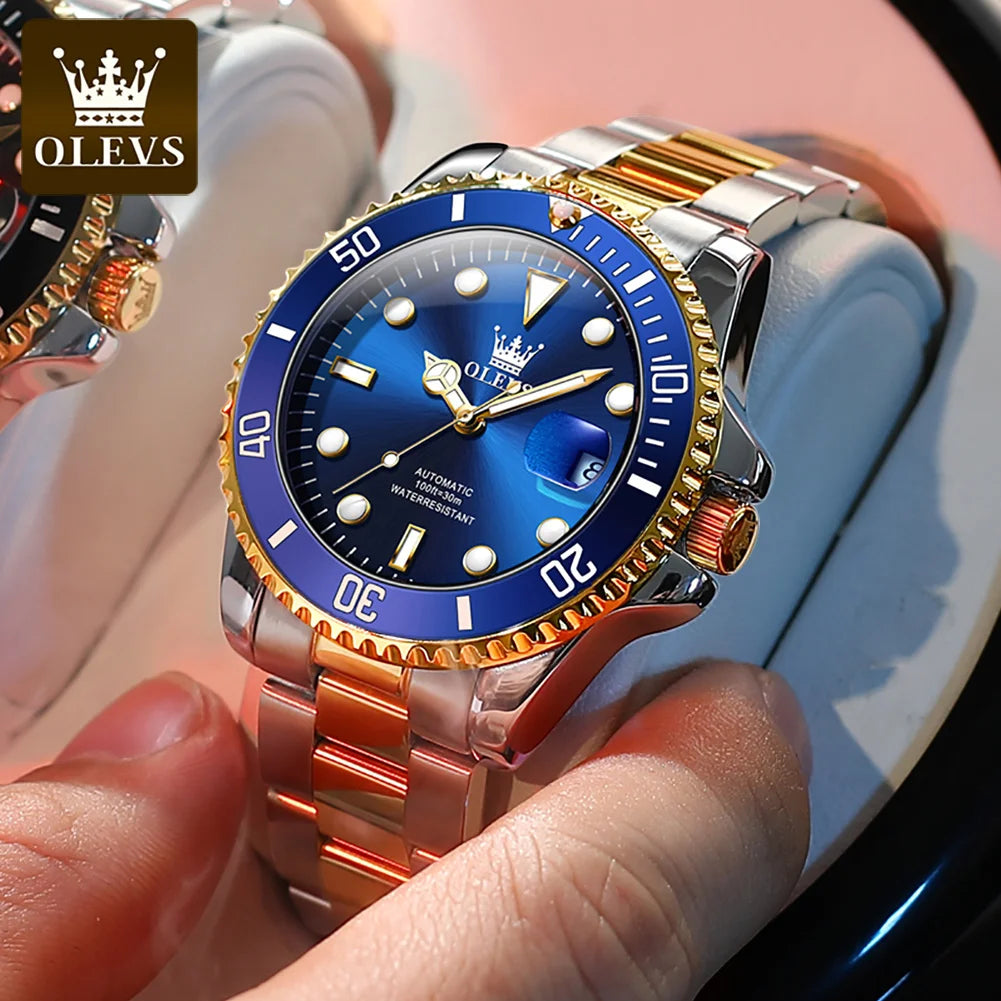 Montre pour homme OLEVS 6650 : montre mécanique automatique classique d'origine pour homme, cadran en zircon, étanche, luminescente, en acier inoxydable