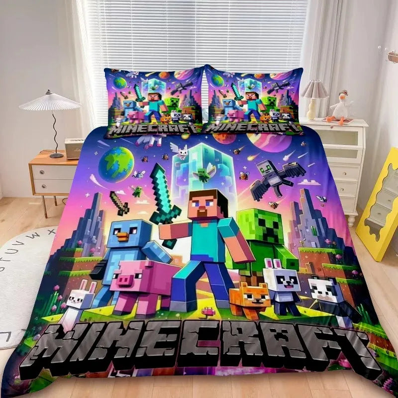 Kids Minecraft 2/3pcs Duvet Cover Set Game My World Bedding Set Comforter Cover Boys Kids for Bedroom Decor Gifts
