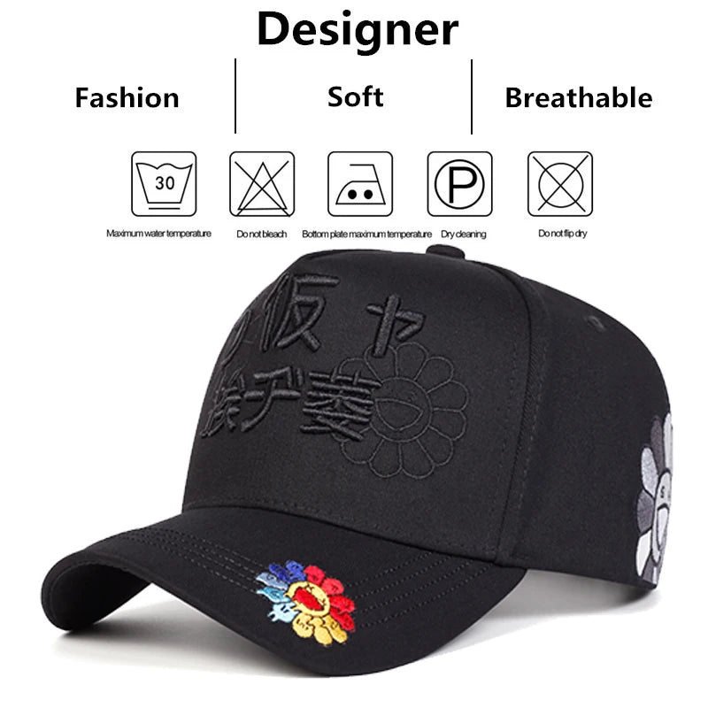 Unisex Japanese Sunflower Embroidery Baseball Caps Spring Autumn Outdoor Adjustable Casual Hats Sunscreen Hat Sports Cap