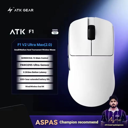 ATK Blazing Sky F1 V2 Ultimate Wireless Gaming Mouse, Dual-Mode Lightweight Gaming Mouse with PAW3950 Sensor, Dual 8KHz Polling Rate, Low Latency Ergonomic Gaming Mouse