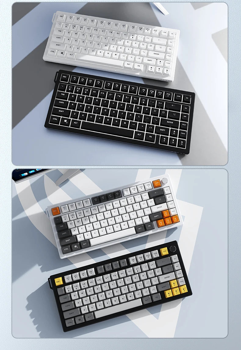 AJAZZ AF82 Low-Profile Electrostatic Keyboard Tri-Mode Wireless 75% Mechanical Gaming Keyboard with Display Screen, Hot-Swappable, 4000mAh Battery