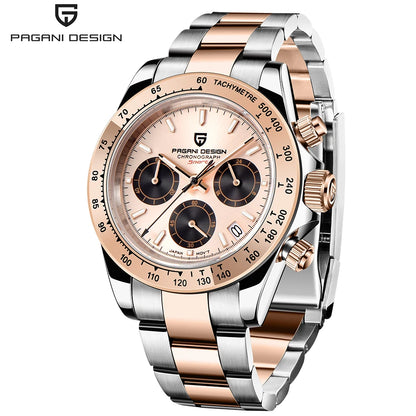 Męski zegarek chronograf PAGANI DESIGN – Luksusowy zegarek na rękę z mechanizmem kwarcowym, podświetlany i wodoodporny.