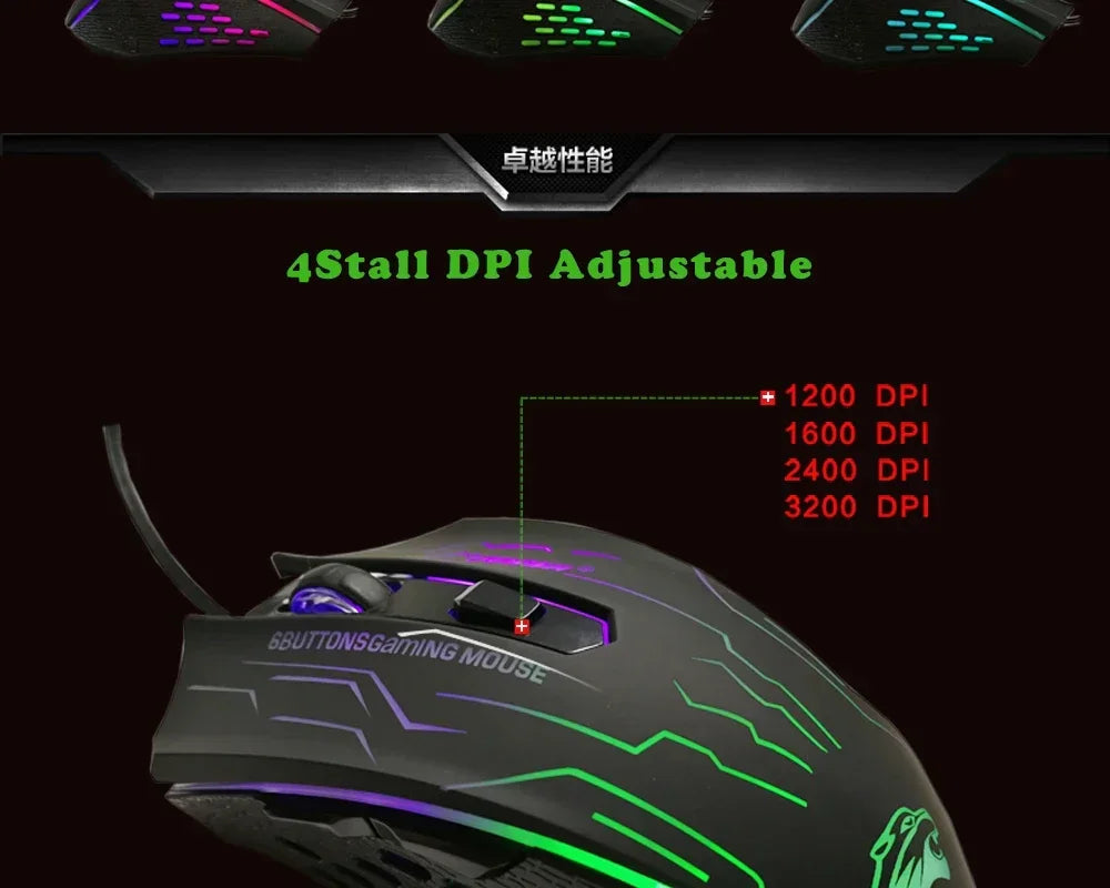 Silent Click USB Wired Gaming Mouse RGB, 6-Button Optical Gaming Mouse with Adjustable 3200 DPI, Ergonomic USB Gaming Mouse for PC, Laptop & Notebook