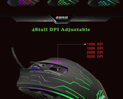Silent Click USB Wired Gaming Mouse RGB, 6-Button Optical Gaming Mouse with Adjustable 3200 DPI, Ergonomic USB Gaming Mouse for PC, Laptop & Notebook
