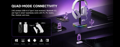 AKKO Verge S9 Gaming Headset with Mic – 53mm Driver, Quad-Mode Wireless Bluetooth 5.3, 7.1 Surround Sound FPS Pro Gaming Headphones