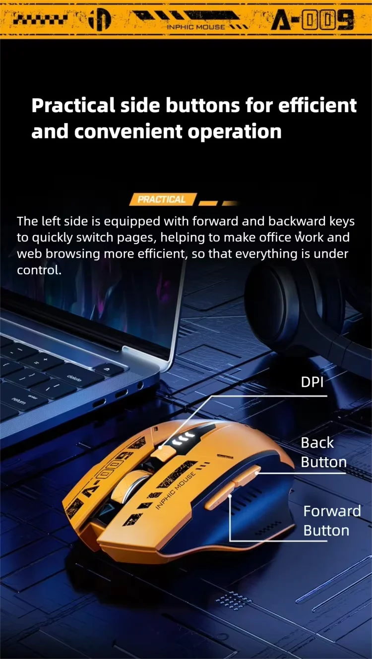 Inphic A9 V2 Wireless Gaming Mouse – 12800 DPI Rechargeable Ergonomic Mouse