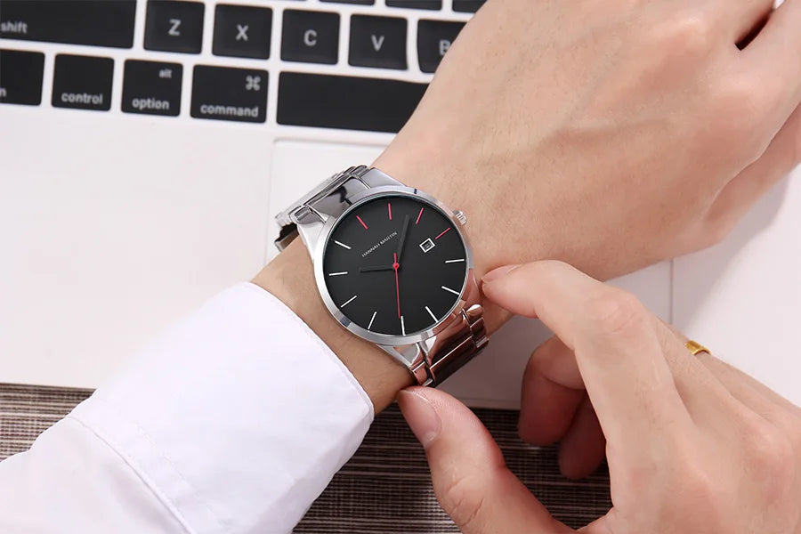 Zegarek męski Hannah Martin, koperta ze stali nierdzewnej, mechanizm kwarcowy, tarcza o średnicy 41 mm, styl biznesowy, z funkcją kalendarza (imitacja)
