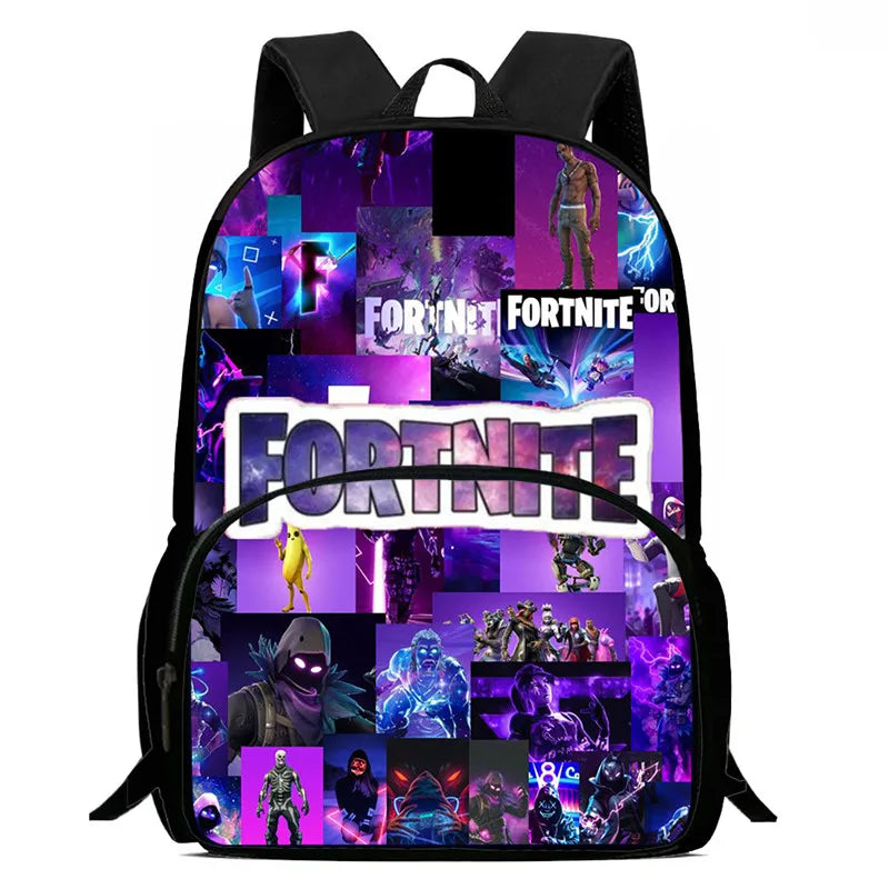 15 Inch Fortnite Cartoon Backpack Unisex for Boys Girls with Front Pocket Lightweight Student School Bookbag Large Capacity