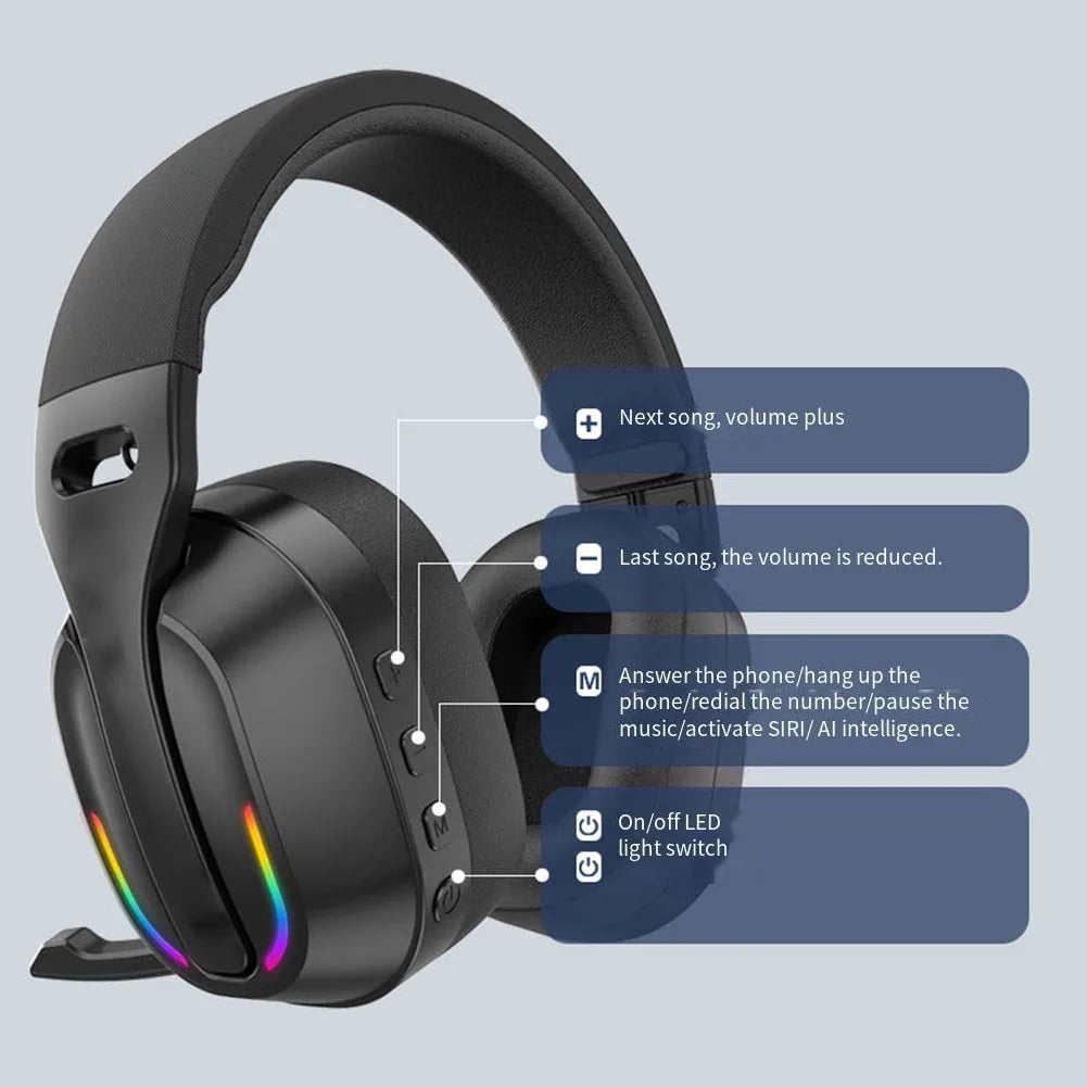 B500 RGB Wireless Gaming Headset Bluetooth 5.4 Noise Cancelling Headphones with Mic, 60H Playtime, HD Stereo Sound for PC, Mobile & Console Gaming