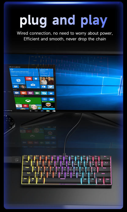 AJAZZ NK61 kabelgebundene mechanische Gaming-Tastatur 60% RGB Hot-Swappable 61 Tasten Red Switch Mini-Tastatur für Gamer-PC